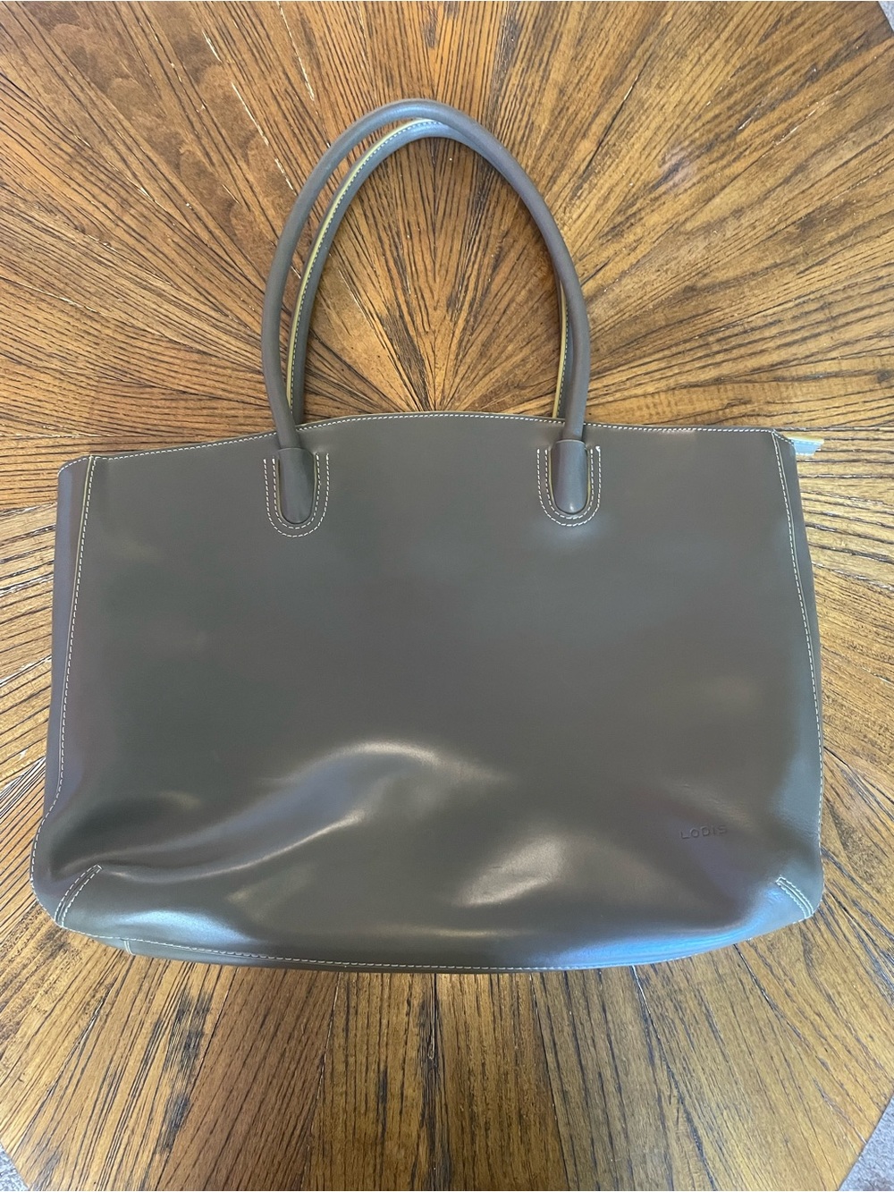 Lodis Olive Gray Leather Audrey Milano Tote with Rolled Handles